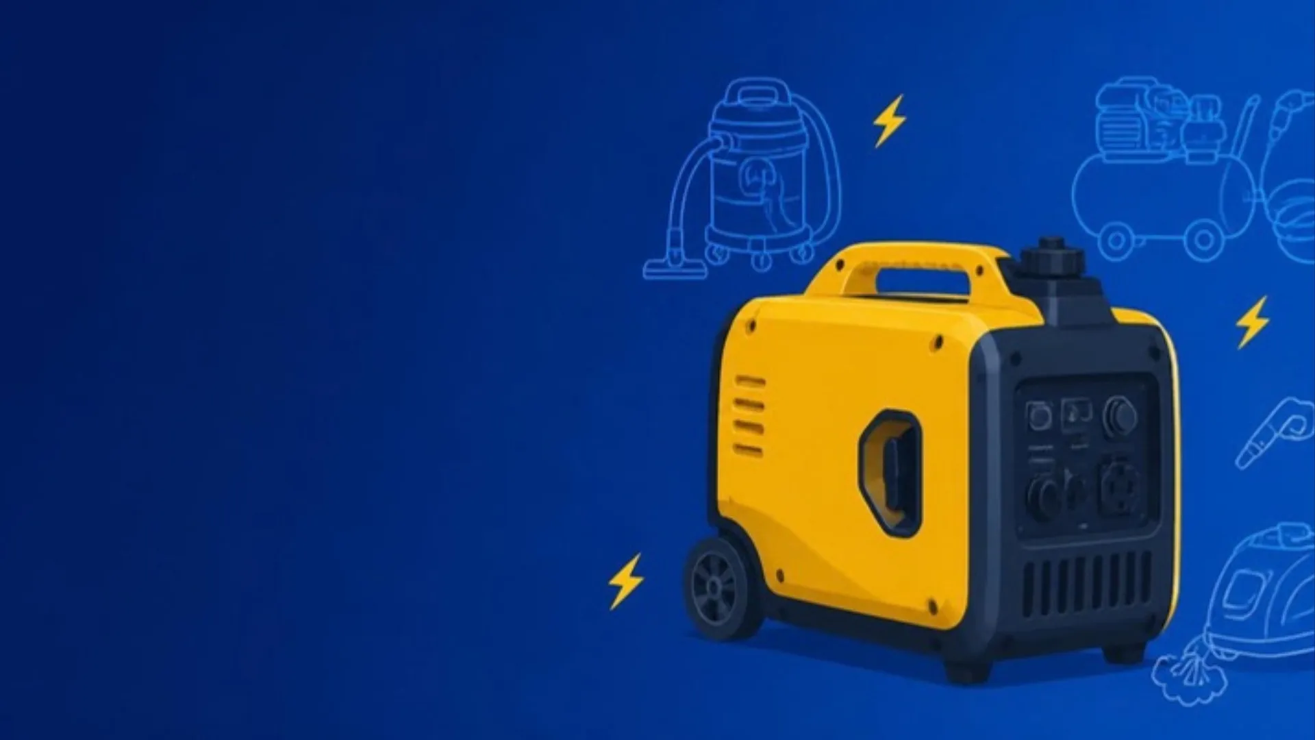 Illustration of a portable inverter generator for mobile detailing, with a vacuum, air compressor and steamer